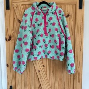 Women’s Mint Sherpa Pullover with Pink Floral Print